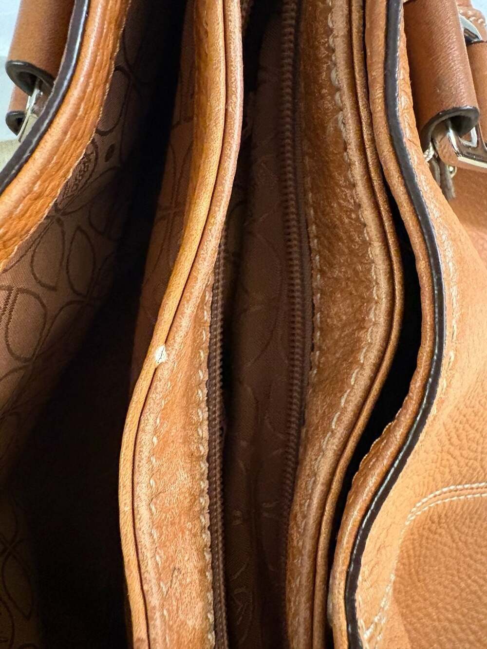 Fossil Brown Pebbled Leather Shoulder Bag Satchel with Side Pockets - Picture 8 of 10